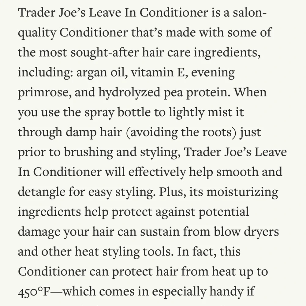 Trader Joe's Leave-In Hair Conditioner 👩🏼 NEW Full Size - Picture 2 of 3
